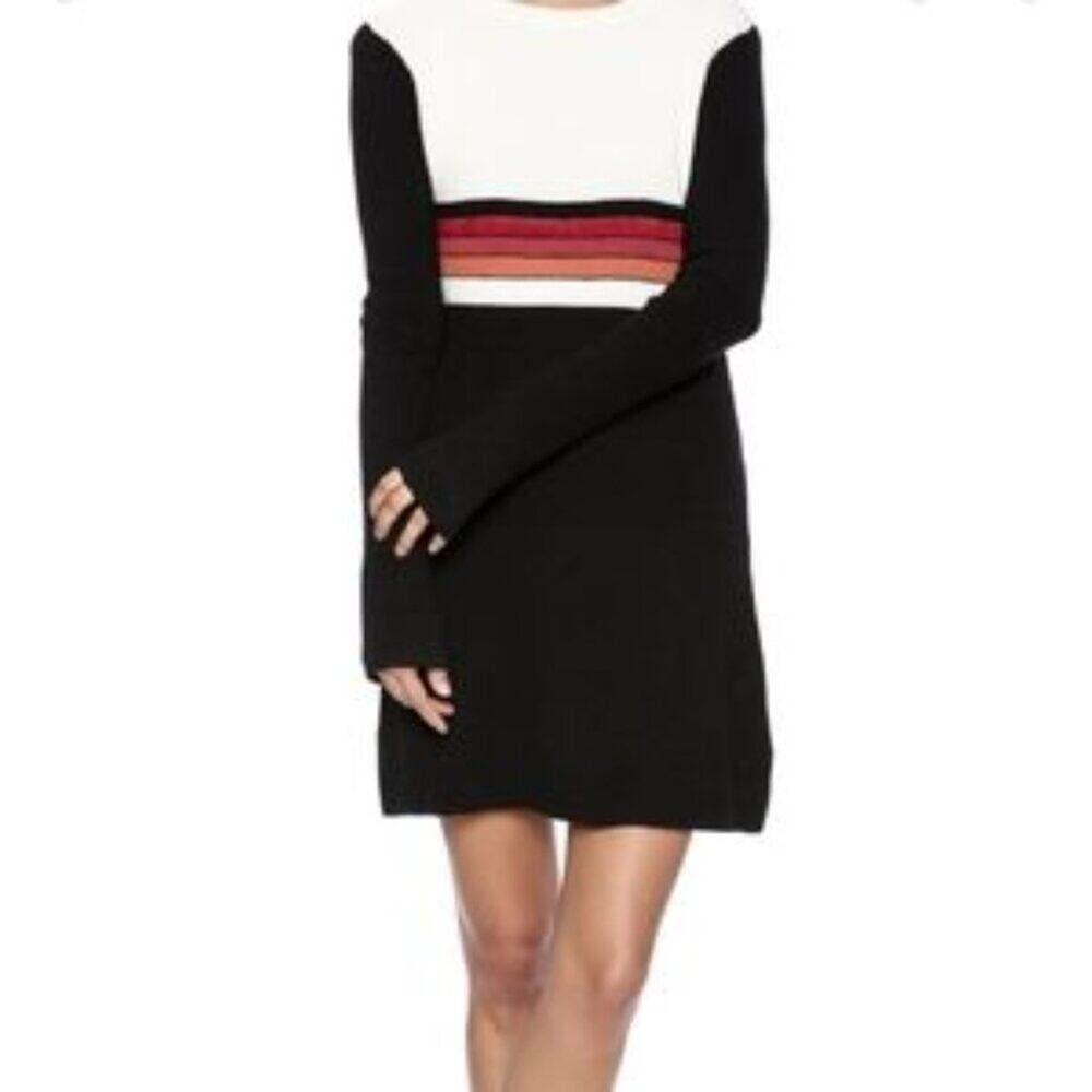 Free People Striped Color Block Long Bell Sleeve Linen Sweater Mini Dress Size M